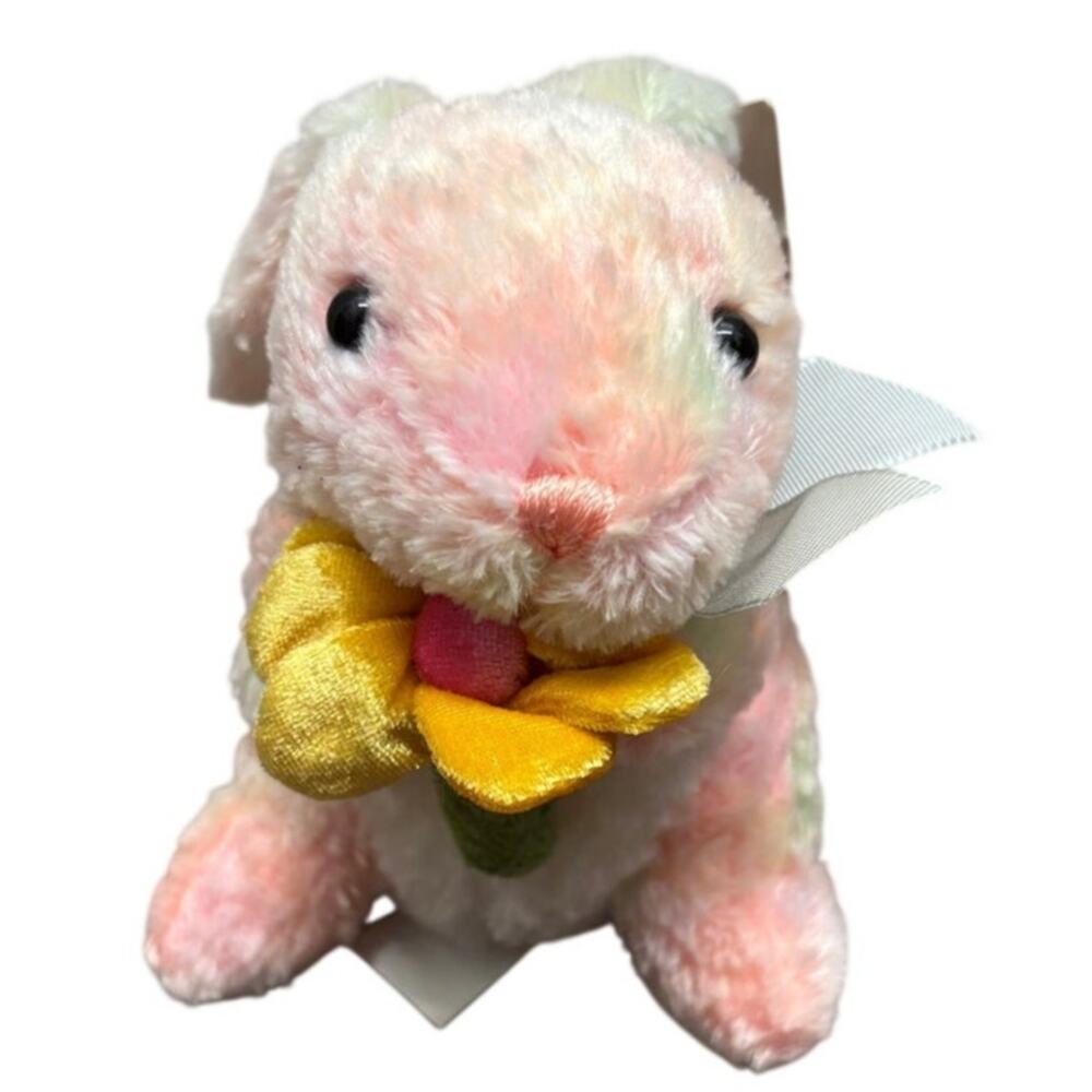 Easter Jubilee Bunny Rabbit Plush Pastel Multicolor With Flower Bouquet 6" NWT